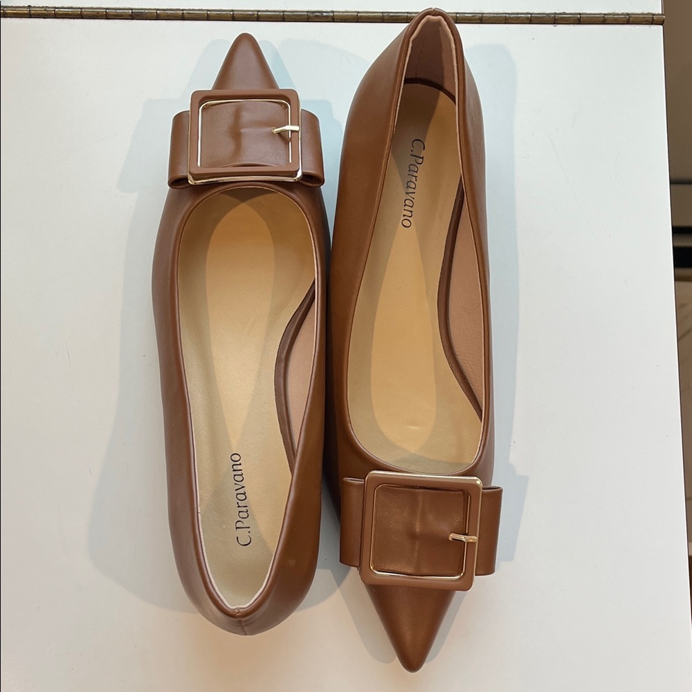 Italian Brown Leather Pointed Toe Flats